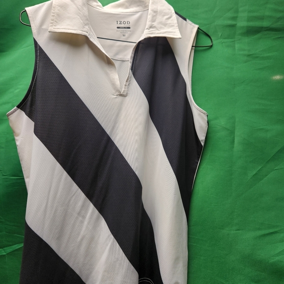 Women's Izod sleeveless dark blue and striped golf shirt size medium - Picture 3 of 5